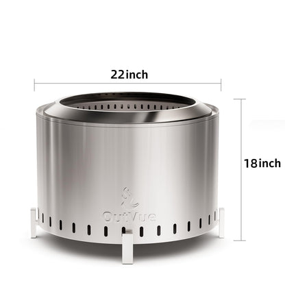 OutVue 22 inch Stainless Steel Smokeless Fire Pit, Outdoor Smokeless Firepit, Wood Burning Fire Pits for Camping, Bonfire, Low Smoke Firepit for Outside (Vertical Hole)