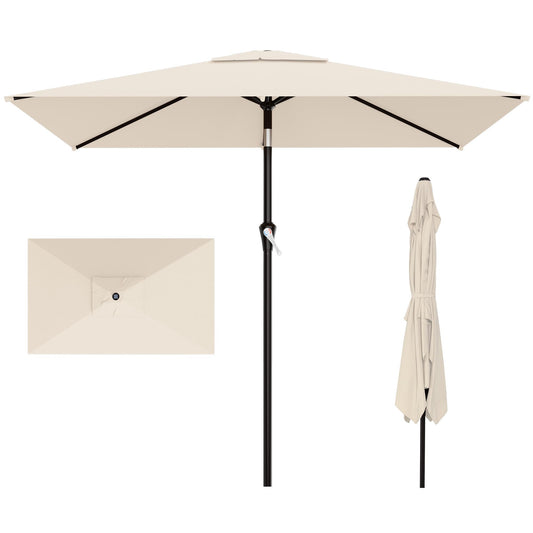 AreShark 6.5' x 10' Rectangular Patio Umbrellas for Outdoor, Outdoor Table Umbrella, Large Outdoor Patio Umbrellas with 6 Sturdy Ribs for Pool, Garden, Deck & Market (Cream-White)