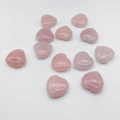 XMHOME 12 Packs 1.18 Inches Rose Quartz Heart Shaped Crystals Healing Palm Worry Pocket Stones for Reiki Jewelry Making Home Decor