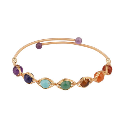 ASGIFT 7 Chakra Bracelet for Women Healing Crystal Stone Bead Bracelet Adjustable Yoga Meditation 14K Gold Crystal Beaded Bracelet Jewelry Gifts for Girlfiend