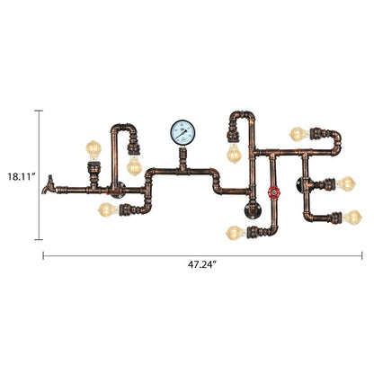 LITFAD Industrial Wall Sconce Vintage 47" Multi Lights Farmhouse Wall Light with 8 Lights and Water Pipe Bar Style Antique Wall Lamp for Living Room, Hallway, Restaurant