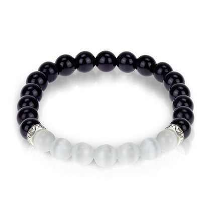 Black Obsidian & White Selenite Agate Bracelet – Chakra Healing Energy Balancing Crystal Bracelet for Protection & Mindfulness Gift