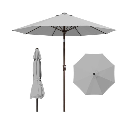 Patio Kingdom 10FT Patio Umbrella Outdoor Market Umbrella with Crank and Tilt, 8 Flexible Fiberglass Ribs, UV-Resistant Waterproof Canopy for Patio, Deck, Garden, Backyard, Light Gray
