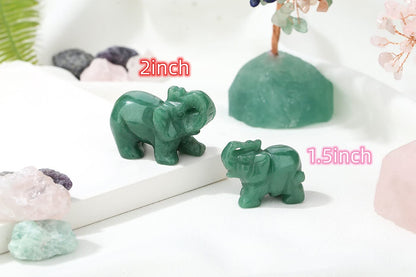 2" Green Aventurine Elephant Decor Healing Crystal Cute Polished Natural Stone Hand-Carved Sculpture Statue Figurines Gemstone Energy Hippie Home Room Office Desk Decoration Gifts for Women Men