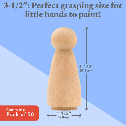 Wood Peg Dolls, 3.5 Inch Large Mom/Angel Shape Wooden Peg People, Pack of 50 Wooden Dolls for Play, Strong Birch Wooden People Figures, Peg Dolls Unfinished, Wooden Pegs for Crafts