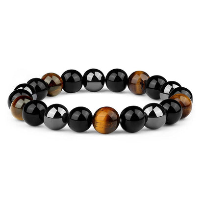 Triple Protection Bracelet for Men Women | Black Tourmaline Obsidian Hematite 8mm Beaded Bracelet | Anxiety Relief Chakra Healing Gemstone Crystal Gift