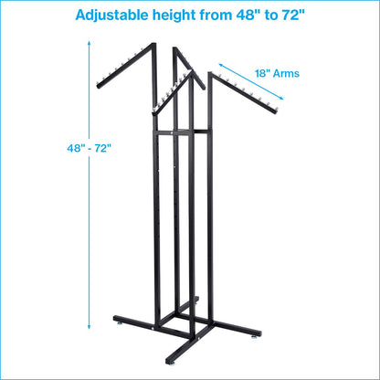 SSWBasics Black 4 Way Adjustable Clothing Rack with Slanted Arms - Retail Clothing Rack Display - Adjustable Height Arms from 48" to 72" Perfect for Clothing Stores