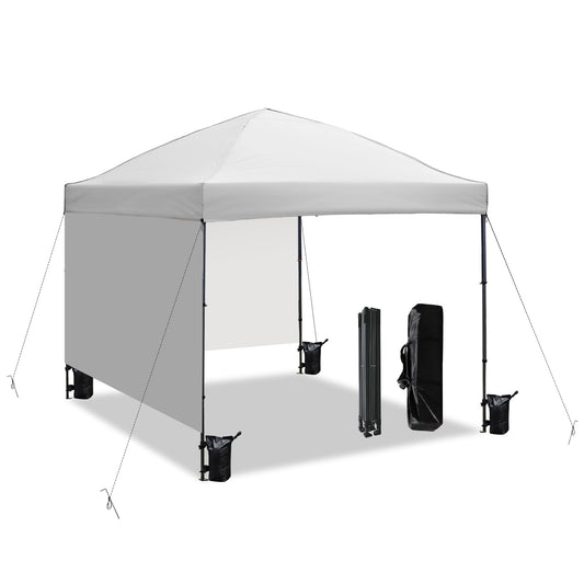 10x10 Pop Up Canopy Tent with 2 Sidewalls, Easy Up Canopy Outdoor Party Sun Shade Tent Portable Gazebo for Beach Camping Events with Carry Bag and 4 Sand Bags