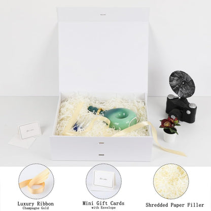 BoxSkivra Large White Gift Box with Ribbon 1 Pack 16.5X13X5.3 Inch Extra Large Gift Box with Lid Magnetic Closure Rectangle Collapsible Luxury Boxes for Wedding Dress、Shredded Paper Filler & Card