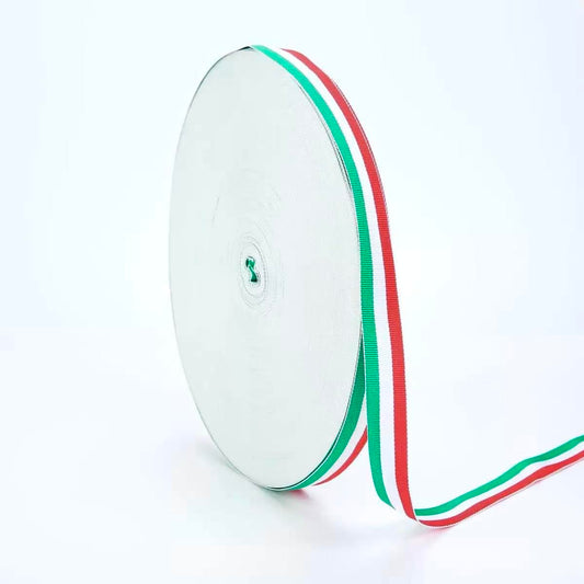 Green White Red Stripe Grosgrain Ribbon 1cm x 50m, Polyester Double Face Craft Ribbon for Gift Wrapping, DIY Decorations