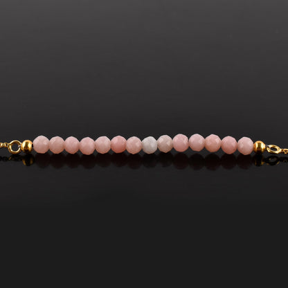 InfinityGemsArt Pink Opal Bracelets For Women, October Birthstone Jewelry, Dainty Pink Beaded Stone Bolo Slider Crystals Gemstones Bracelet, 14K Gold Plated Adjustable Chain, Valentines Day Gifts For Her