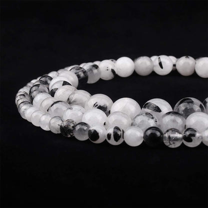 ICAI Beads Tourmaline Quartz (Silver Rutile Quartz) 10mm Natural, Energy Gemstone | Healing Power for Jewelry Making | Loose Beads | 1strand