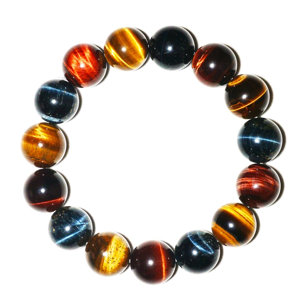 TaHLga Mixed Tigers Eye Mens Bracelet 16MM | Mixed Red Gold Blue | Fits for About 8" XLarge Wrist | Natural Solar Plexus Chakra Gemstones | Bring Luck Wealth Courage | Protection from Evil | Gift