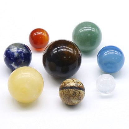 AITELEI Solar System Eight Planets Decorations Tumbled Chakra Reiki Healing Crystal Gemstones Ball Set Home Office Desk Decorations