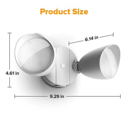 LUTEC 6222W 3500 Lumen 32 Watt 28 LED Dual-Head Floodlight Outdoor, Full Metal Design, Waterproof Exterior Security Wall Light for Patio, Garden, Yard-White