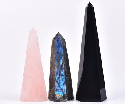 SMOHEAL Labradorite Large Crystal Tower Natural Healing Crystal Point Wand Obelisk for Reiki Meditation Crystal Grid Decoration 1-1.5 LBS