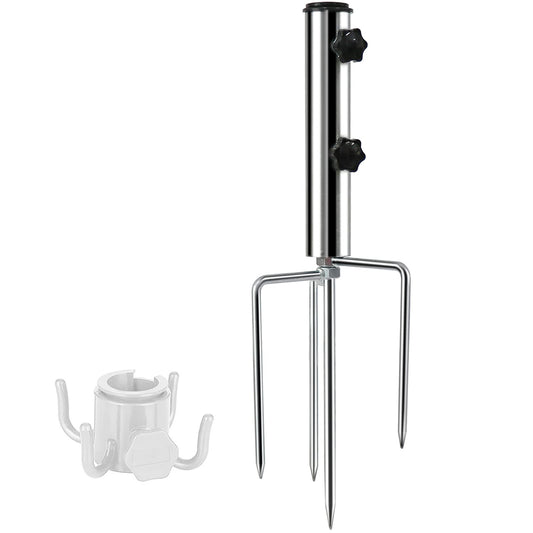 weallbuy Removable Portable Umbrella Base, Beach Umbrella Sand Anchor with 4 Legs, Adjustable Heavy-Duty Metal Sun Holder, Outdoor Parasol Stand for Beach, Grass, and Sand