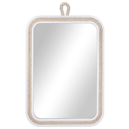 Nautical Rope Mirror Rectangle Wooden 22''Lx16''W White Decorative Mirror Farmhouse Hanging for Bathroom,Livingroom,Entryway-Beachy Coastal Wall Mirror Decor