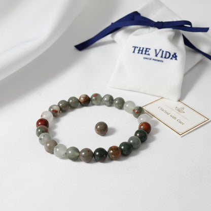 The Vida Handmade AAA+ Quality Crystal Stretch Elastic Bracelet - Nature Gemstone - Jewelry Gift - Holiday Gift - For Women & Men (Bloodstone)