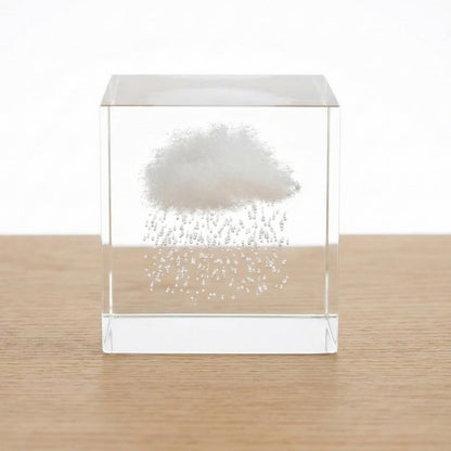 VOXTURA Small Decorative Paper Weight - Aesthetic Cute Crystal for Desk Shelf Sitter Zen Office Decor - Rain Cloud Cube, Stress Relief Gifts for Coworkers (2.4")
