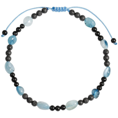 Jewever Black Agate/Lava Rock Anklet Tumbled Chips Healing Crystals and Gemstones Essential Oil Diffuser Ankle Bracelets for Women Adjustable (Aquamarine)