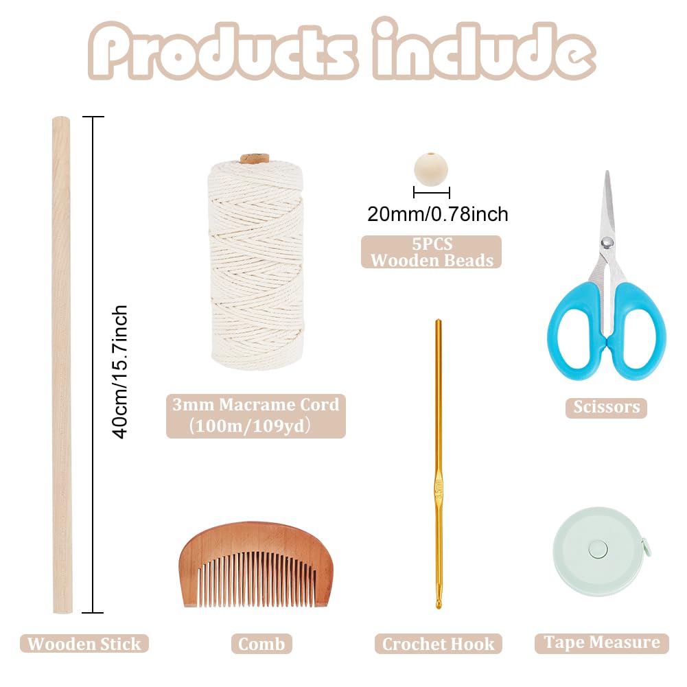 FREEBLOSS DIY Macrame Kit for Adults Beginners Bohemian Macrame Wall Hanging Ornament Creative Boho Macrame Wall Art Macrame Tapestry Gift for Mom Girls