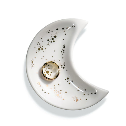 Yanluxr White Moon Jewelry Dish, Decorative Ceramic Trinket Tray for Rings Earrings Necklaces, Birthday Christmas Gift for Women