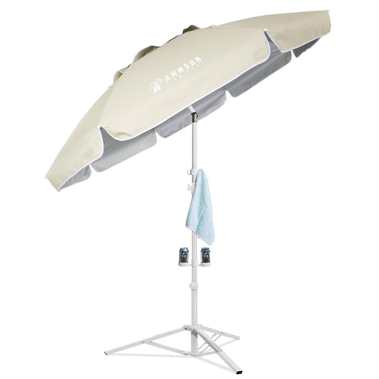 AMMSUN Shade Umbrella, Premium Portable Umbrella with Stand, 6.5ft Lightweight Free Standing Canopy for Sporting Games, Adjustable Instant Sun Protection and Easy to Carry, Beige