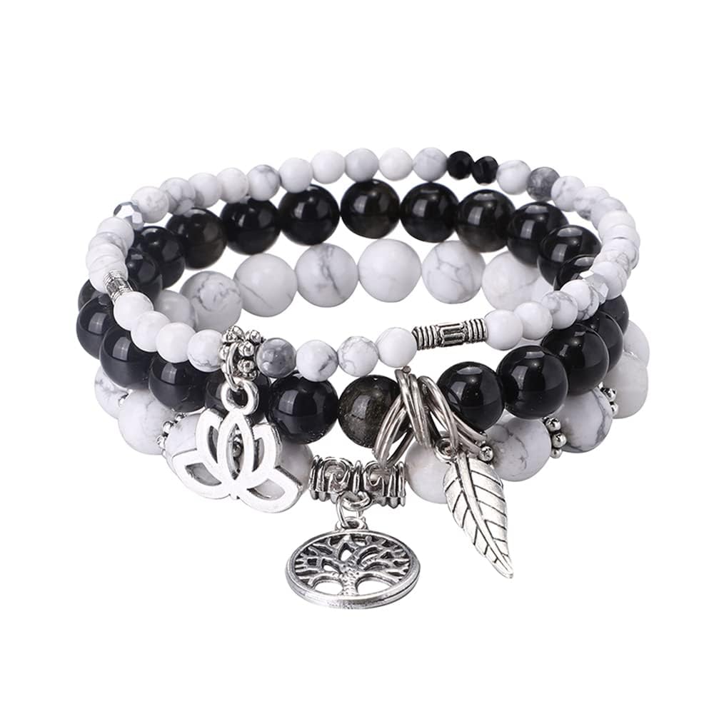 UEUC Tree of Life Yoga Healing Stone Bracelets,Multilayer Lotus Chakra Stone Reiki Bracelet Sets,Anxiety Crystal Natural Stone,for Women Stress Relief(#175)