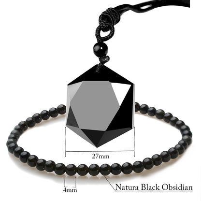 eMeition Black Obsidian Necklace Men Hexagram Natural Stone Crystal Pendant for Women Protection Premium Talisman Necklaces Couples Gift (Obsidian Necklace & Bracelet)