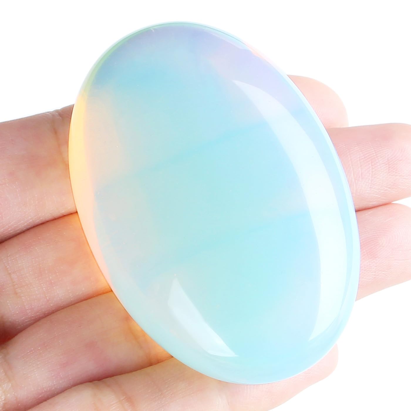 MAIBAOTA 2.4" Large Opalite Crystal Opal Stone Polished Palm Stone Healing Crystals 0.7" Thick Natural Reiki Gemstone Worry Stone Energy Balancing Anxiety Stress Relief Meditation 1 Pc