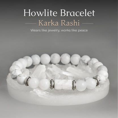 Divine Hindu Howlite Crystal Bracelet | Karka Rashi (Cancer) Zodiac Stone | Certified Natural Healing Crystal | Chakra Balancing | Reiki | Meditation | Gift for Men & Women