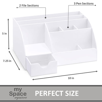 White Desktop Organizer - 9 Compartment Office Desk Accessories Organizer - Pen Holder