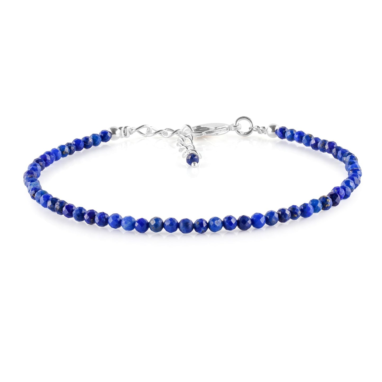 YANARA Lapis Lazuli Bracelets For Women, Natural Blue Beaded Minimalist Handmade Jewelry, Dainty Chakra Energy Crystal, Silver Plated 8 inch Adjustable Chain, Christmas Gifts For Her