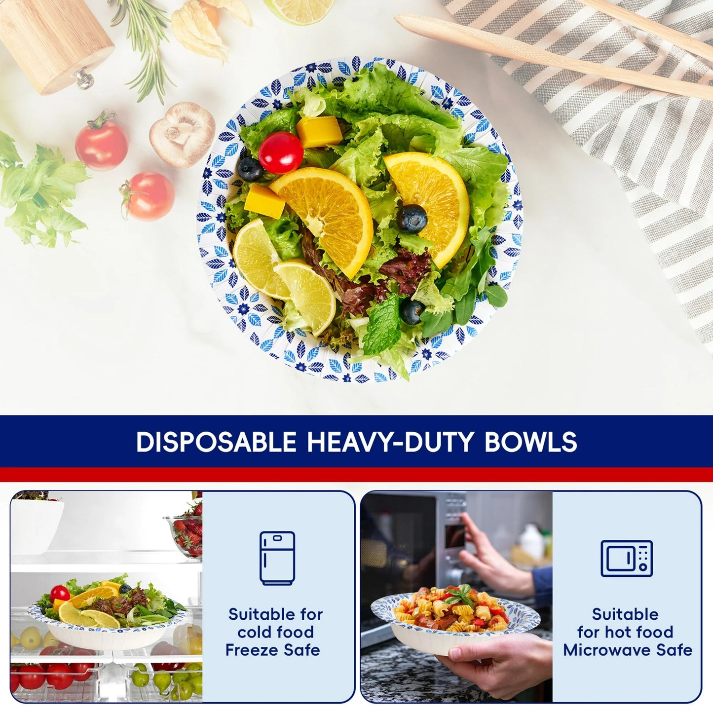 Disposable Paper Bowls, Strong, Soak Proof, Microwave Safe, 20oz, Patterned, 150 Count,  Picnic Essentials, Elegant Disposables, Festive Tableware, Soakproof Material, Durable Disposable, Paper Cups, Bulk Disposables, Event Planners