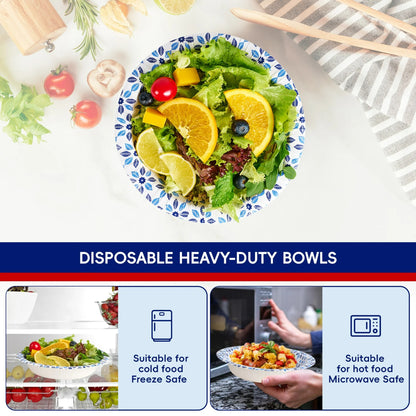 Disposable Paper Bowls, Strong, Soak Proof, Microwave Safe, 20oz, Patterned, 150 Count,  Picnic Essentials, Elegant Disposables, Festive Tableware, Soakproof Material, Durable Disposable, Paper Cups, Bulk Disposables, Event Planners