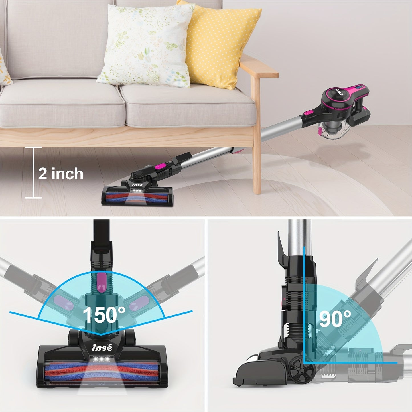 INSE Corded And Cordless Vacuum Cleaner For Home, 35-70KPA 6-in-1Rechargeable Powerful Handheld Vacuum Cleaner/Detachable Battery, Running Time 45 Minutes, 50.5 Oz Dust Cup, LED Brush, Vacuum Cleaners For Home, Hardwood Floor, Carpet And Pet Hair