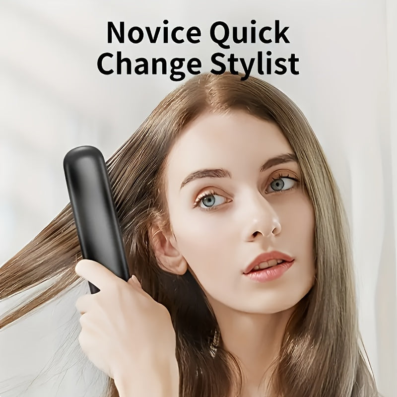 Portable Wireless Hair Straightener Comb | USB Charging, 3-speed Temperature Control, Negative Ion Technology, Long-lasting Luster, LED Display, Lightweight, Perfect for Travel, Includes Comb and Clip.