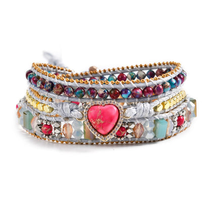 YGLINE Chakra Handmade Leather Wrap Bracelet Imperial Jasper Wrap Adjustable Bead Bracelet