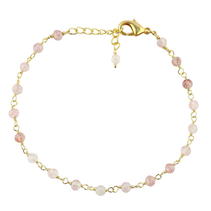 CRYSTALINES Natural Strawberry Quartz Gemstone Cluster Bracelet, Handmade Boho Jewelry for Women, 14K Gold Plated Rosary Chain Beads, Healing Crystals & Stones, Birthday Christmas Gift 8"