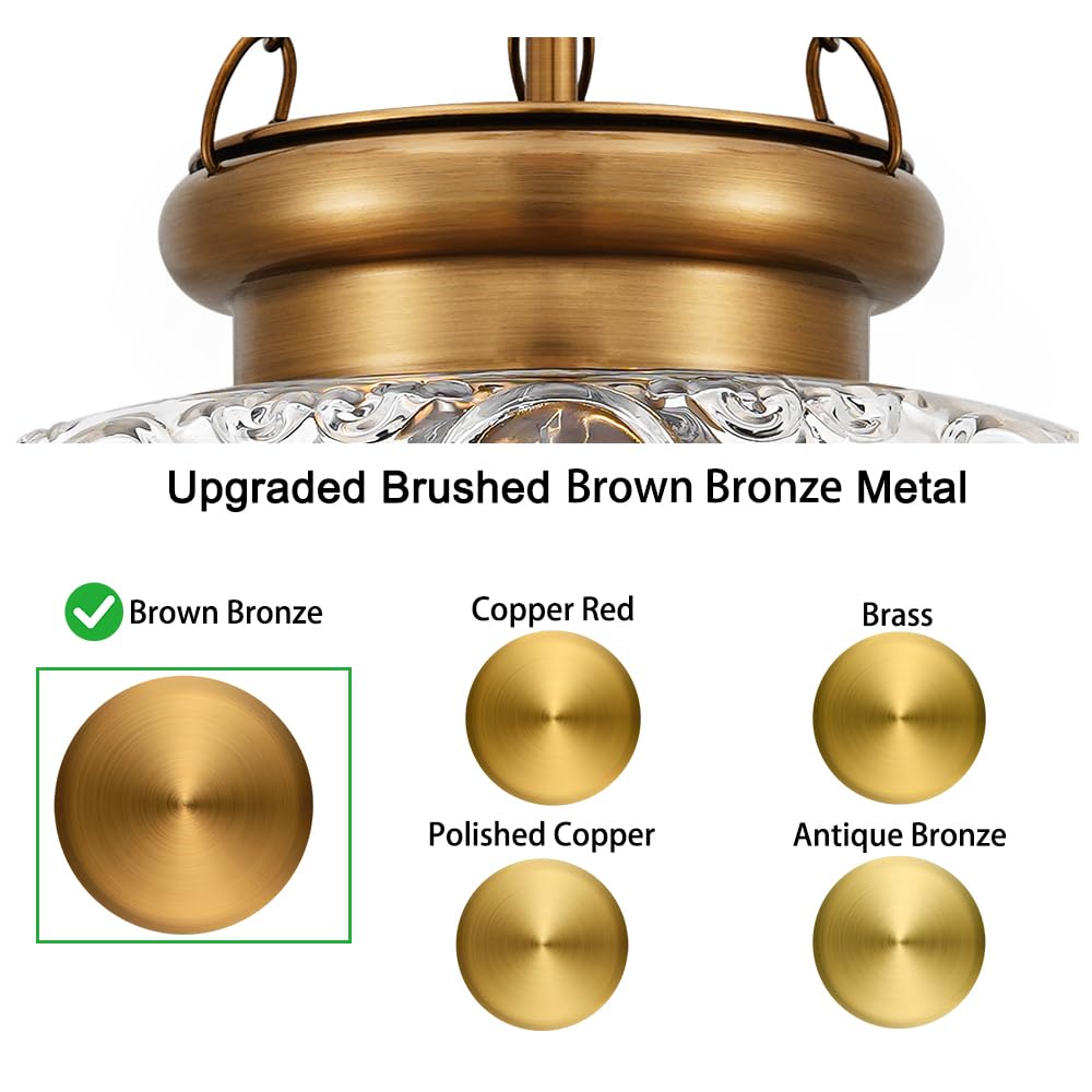 OIYIO Vintage Pendant Light - Brown Bronze Pendant Lights Kitchen Island with Floral Glass, Penant Lighting Fixtures with Adjustable Chain, Hanging Light Fixtures for Dining Room, Entryway