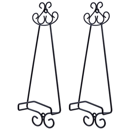 MyGift Set of 2 Vertical Hanging Collectible Plate Holders, Wall Mounted Matte Black Metal Wire Vintage Scrollwork Display Racks, Holds 8 to 11 Inch Plates