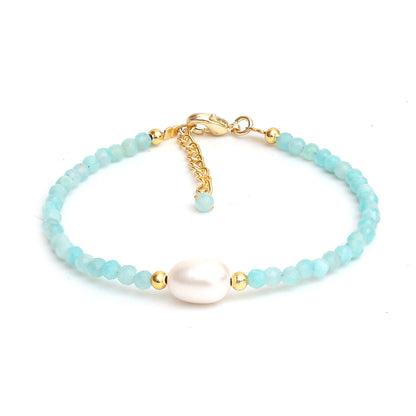 Gempires Amazonite Beaded Bracelet with Freshwater Pearl Gemstone Jewelry Lightweight Handmade Crystal Bracelets Hypoallergenic 7.5 Inch Gold Plated Trending Jewelry Gifts For Women