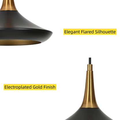 LALUZ Modern Black Gold Pendant Light, Adjustable Hanging Light Fixture with Electroplated Finish for Kitchen Island, Dining Room, Bedroom