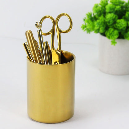 MultiBey 2 Pcs Gold Desk Organizer Set, Luxury Paper Clip Holder & Pencil Holder Cup for Office Supplies, Metal Makeup Brush Holder, Decorative Desktop Accessories (Gold)