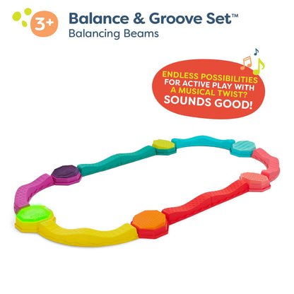 B. toys - Balance & Groove Set - Balance Beam for Kids - Musical Games & Activities - 5 Sensory Stones, 8 Wavy Beams & 1 Musical Pod - Indoor Active Play - 3 Years +