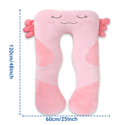 MLdian 47x23 inch U Shaped Long Plush Body Pillows for Kids, Stuffed Animal Axolotl Soft Large Pillow for Sleeping, Big Cute Plushies, Washable Cover, Gift for Boys and Girls