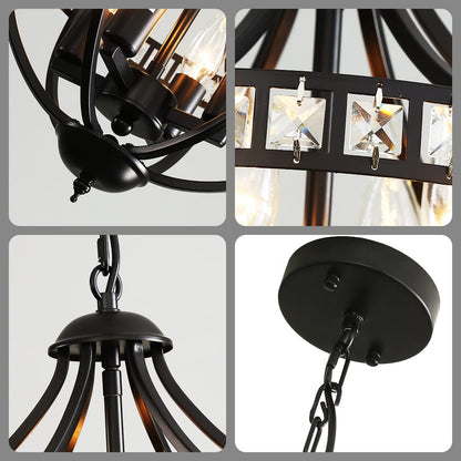 Lanpesting Crystal Chandelier Light Fixtures, 4-Lights Farmhouse Rustic Vintage Black Pendant Hanging Lighting Ceiling Chandeliers for Kitchen Island Dining Room Living Room Bedroom Foyer Hallway