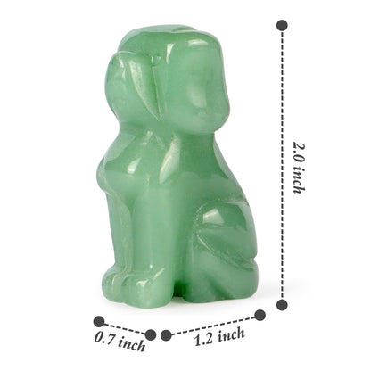 Artistone 2" Green Aventurine Dog Crystal Animals Figurine Carved Jade Stone Puppy Dog Statue Sculpture Craft Home Decorations