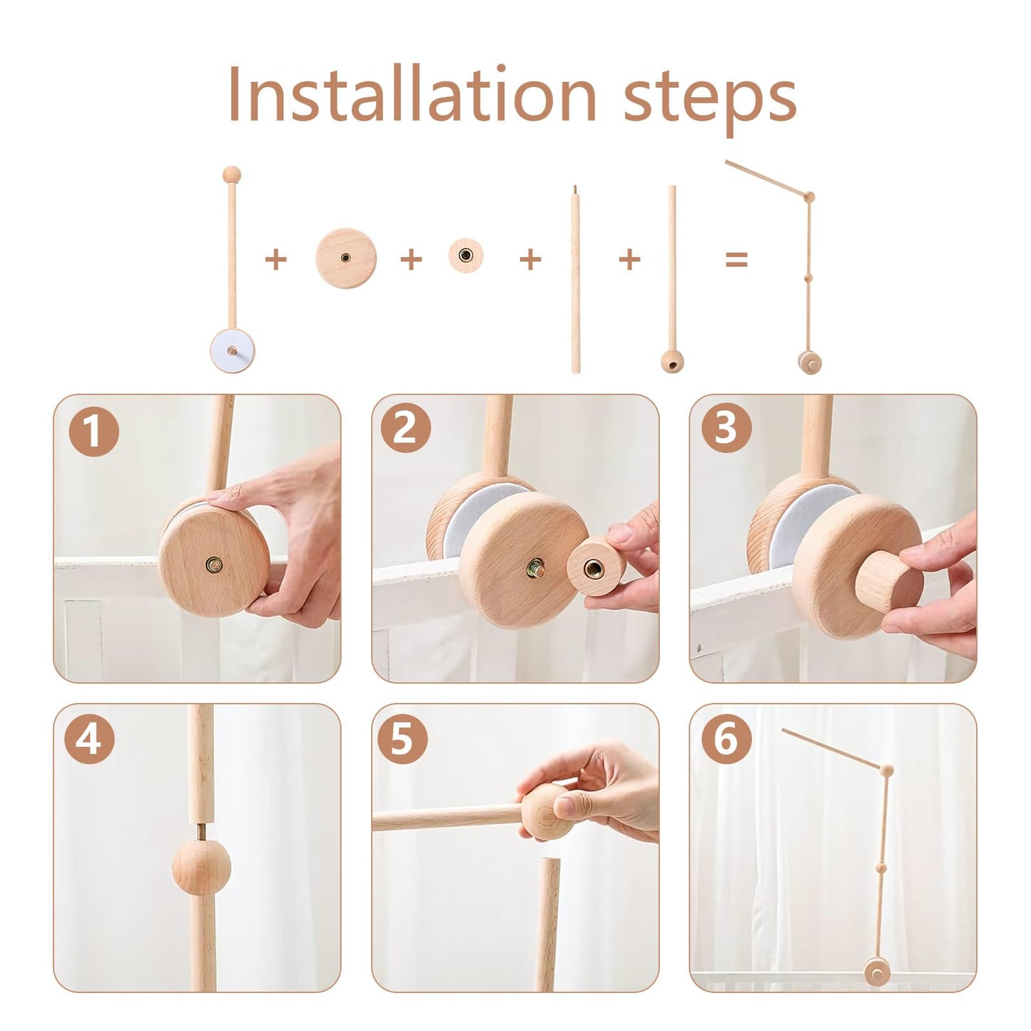WIOSOUL Baby Crib Mobile Arm Wooden Holder with Rotating Music Box Nursery Decor Attachment Safe Anti Slip Set for Baby Girls Boys Nursery Decor